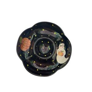 Vintage Halloween Candy Dip Dish ‎ Laurie Gates  1998 Ghosts Pumpkins 12x12